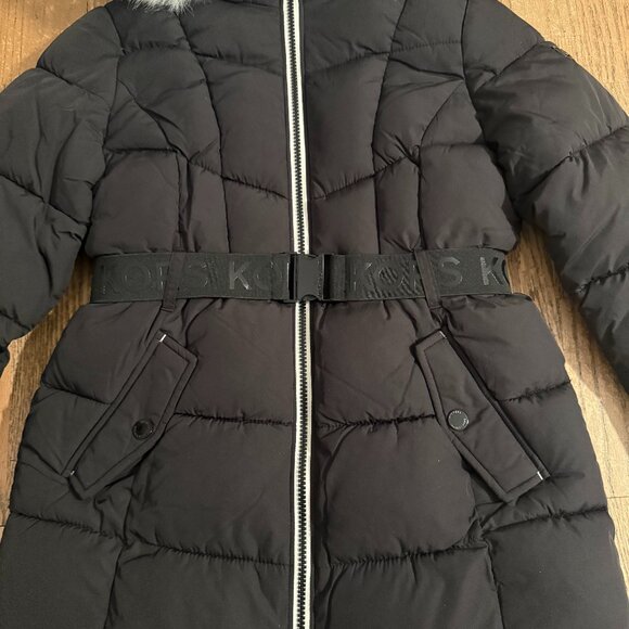 MICHAEL KORS BIG GIRL HEAVY PUFFER JACKET COAT BLACK 10 / 12 HOODED BELTED - Picture 5 of 7